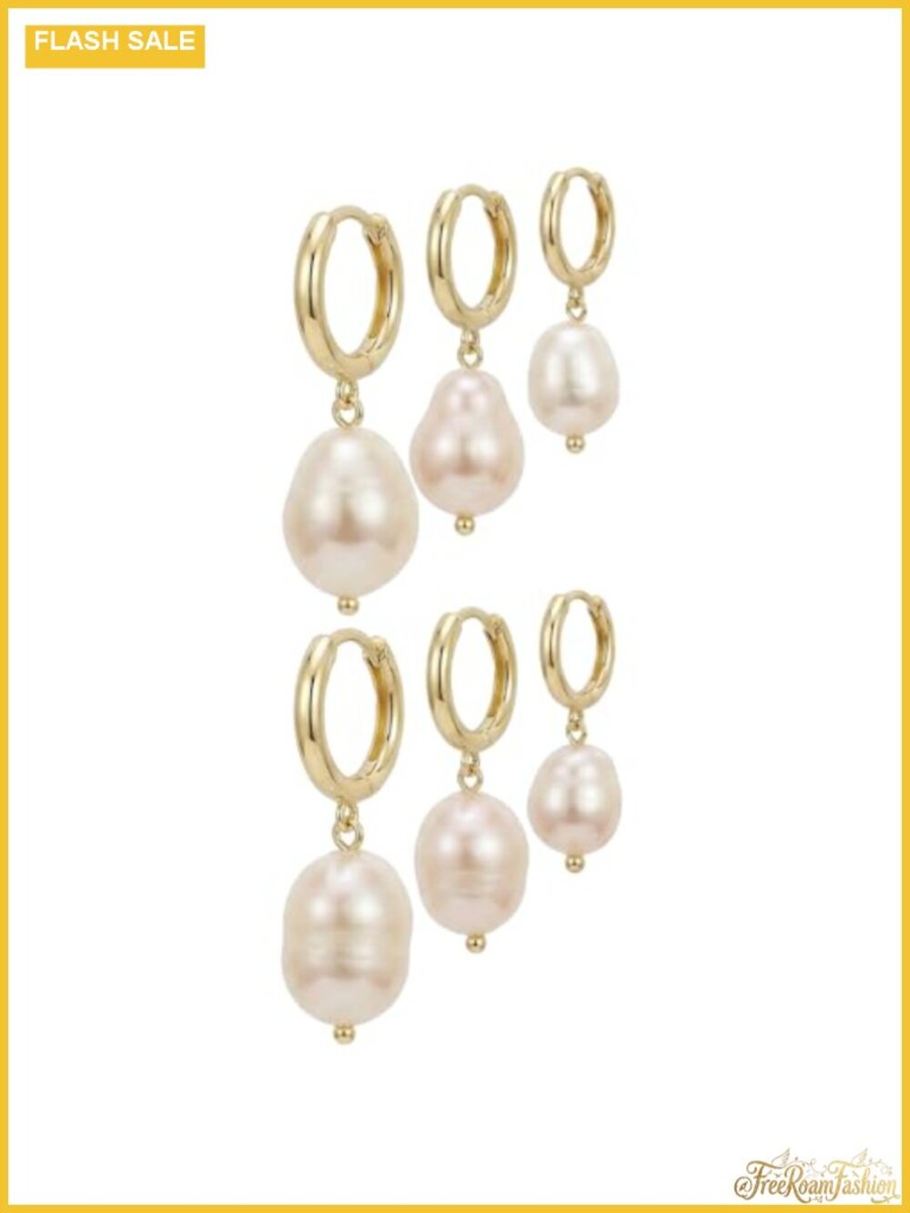 3 Pairs Huggie Hoop Pearl Earrings, 14K Gold Plated Dangle Earrings, Dainty